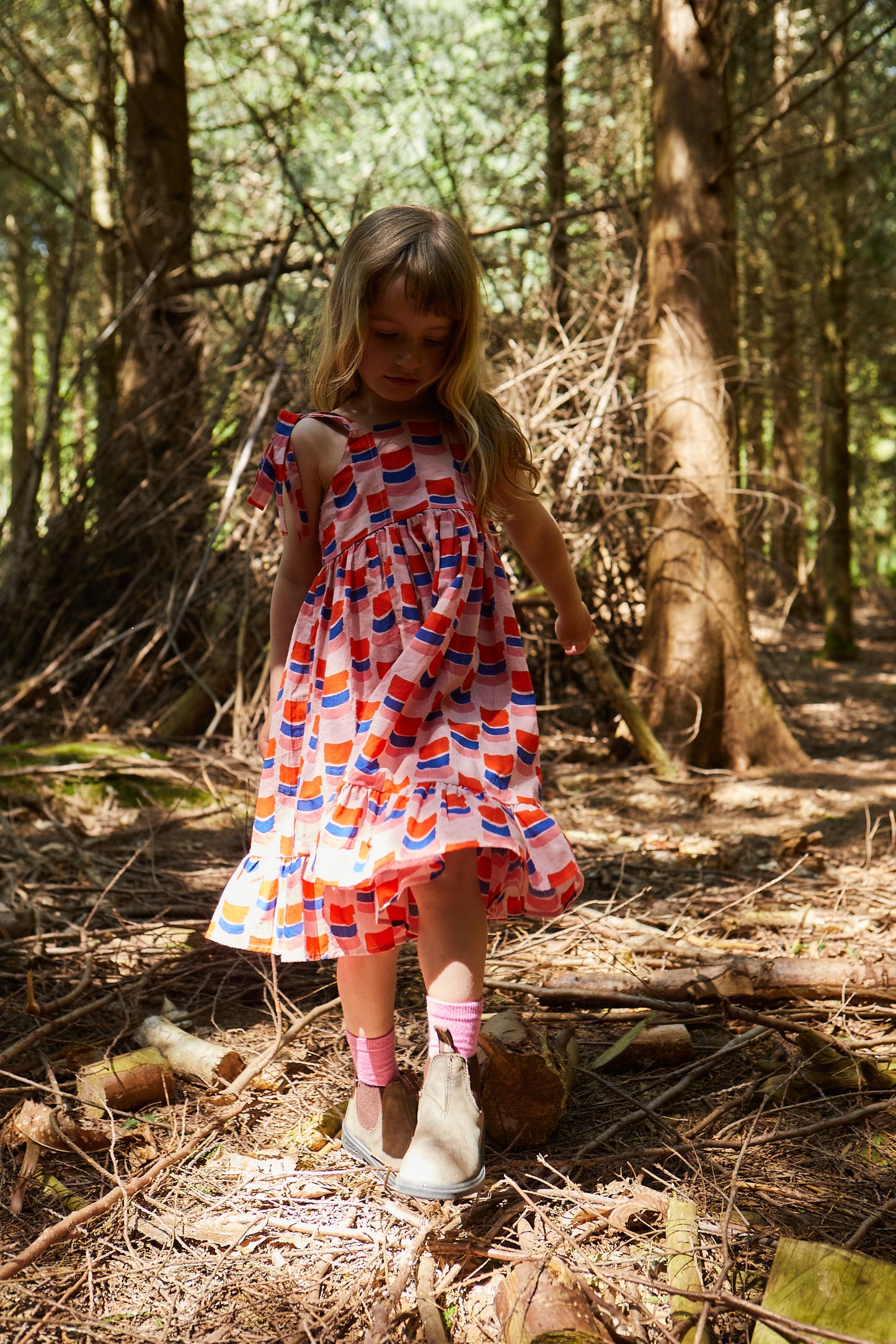 Kid's Cotton Butterfly Dress in 'Sunset Skies'