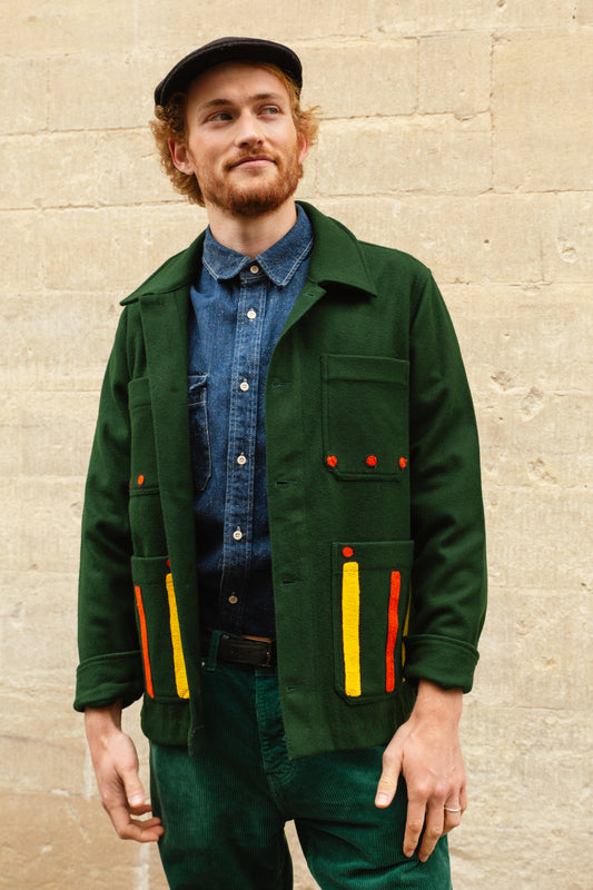 Unisex Embroidered Jacket in 'Green'