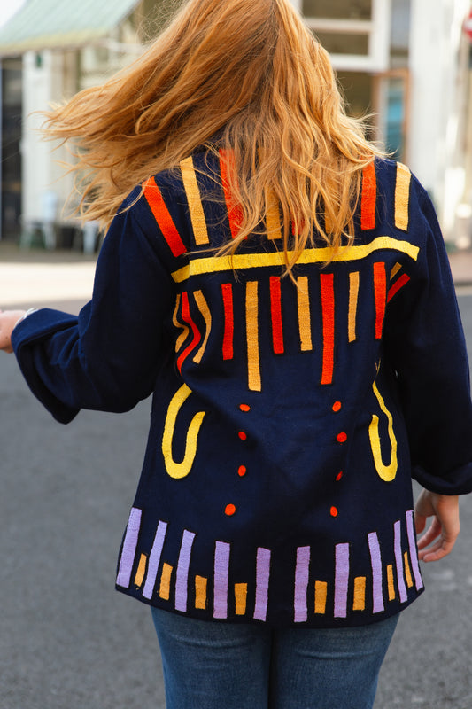 Unisex Embroidered Jacket in 'Navy'