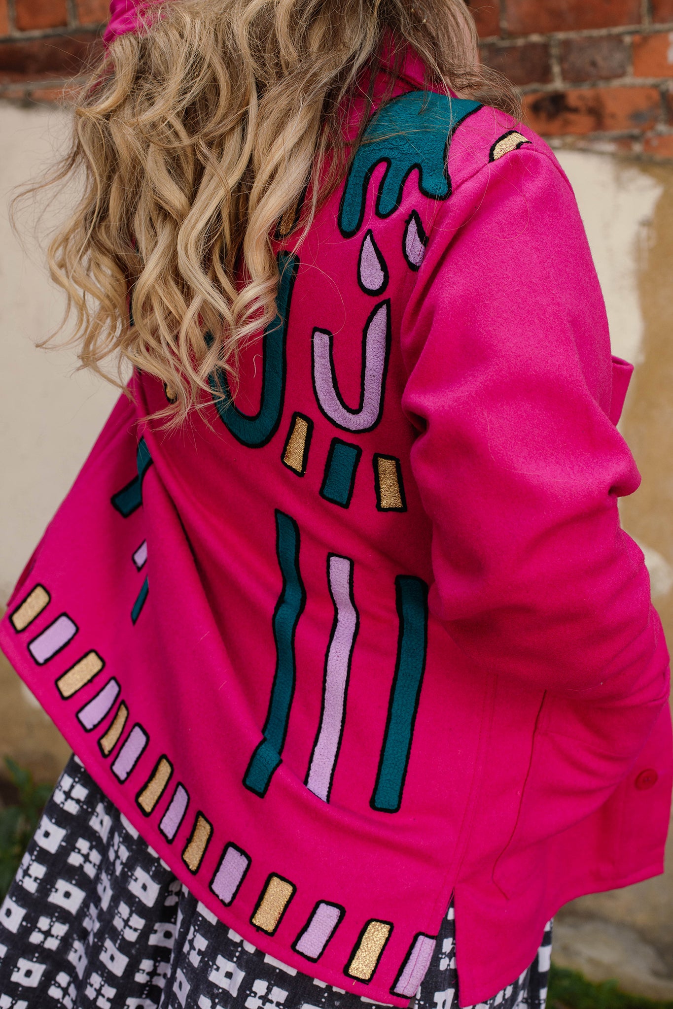 Unisex Embroidered Jacket in 'Jewel' Pink