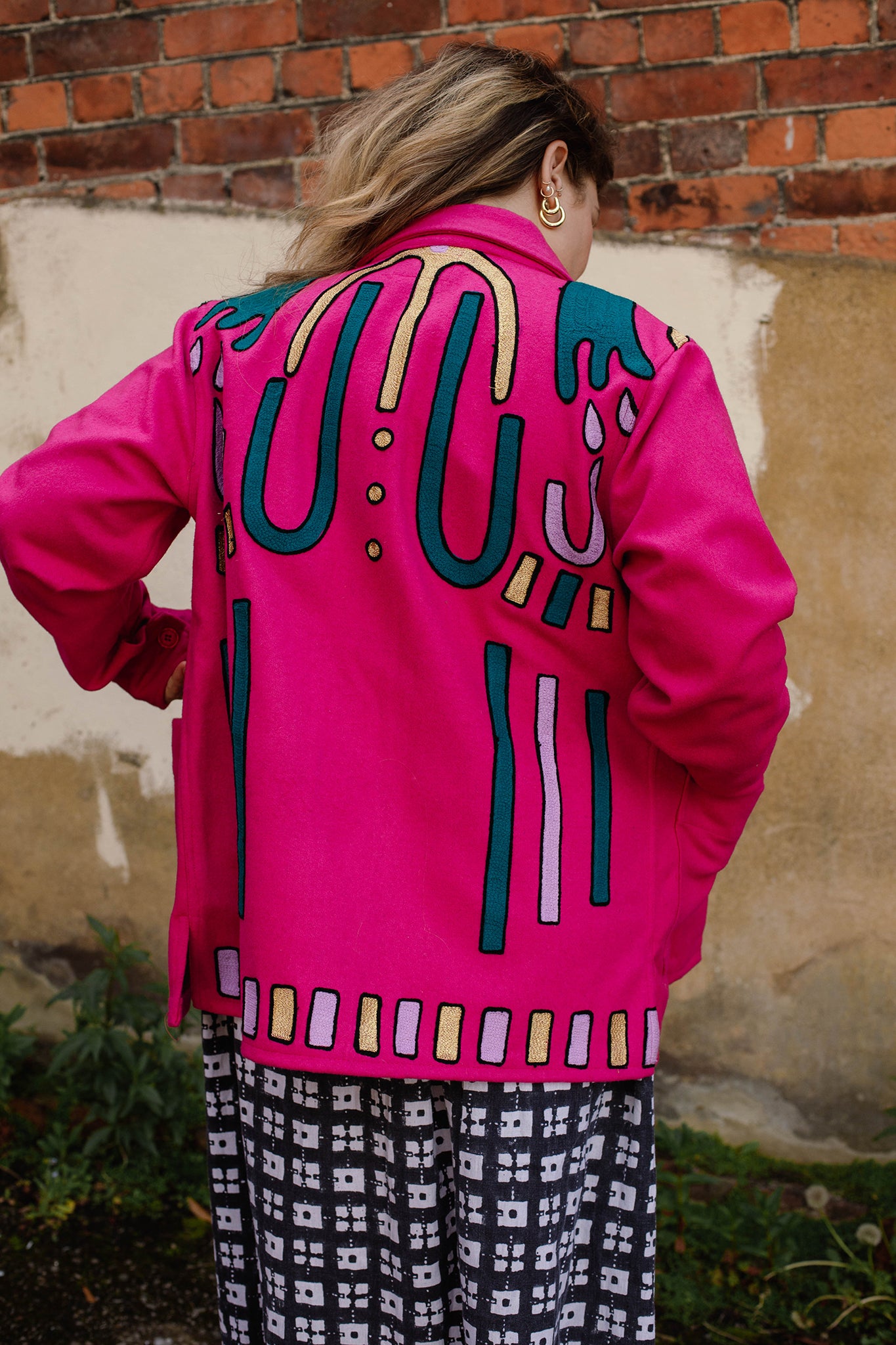 Unisex Embroidered Jacket in 'Jewel' Pink