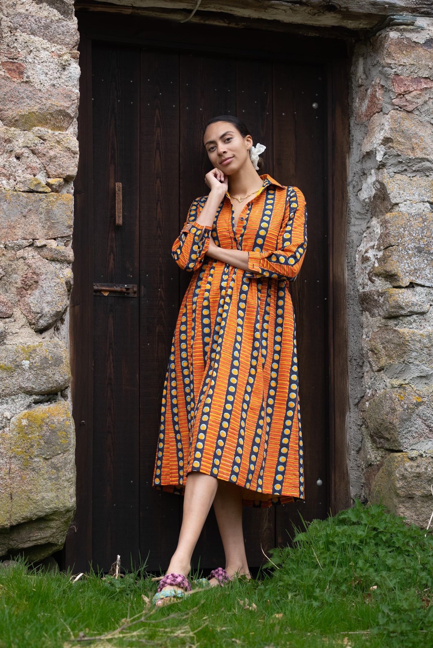 Jessie Dress in 'Oranges on Blue'