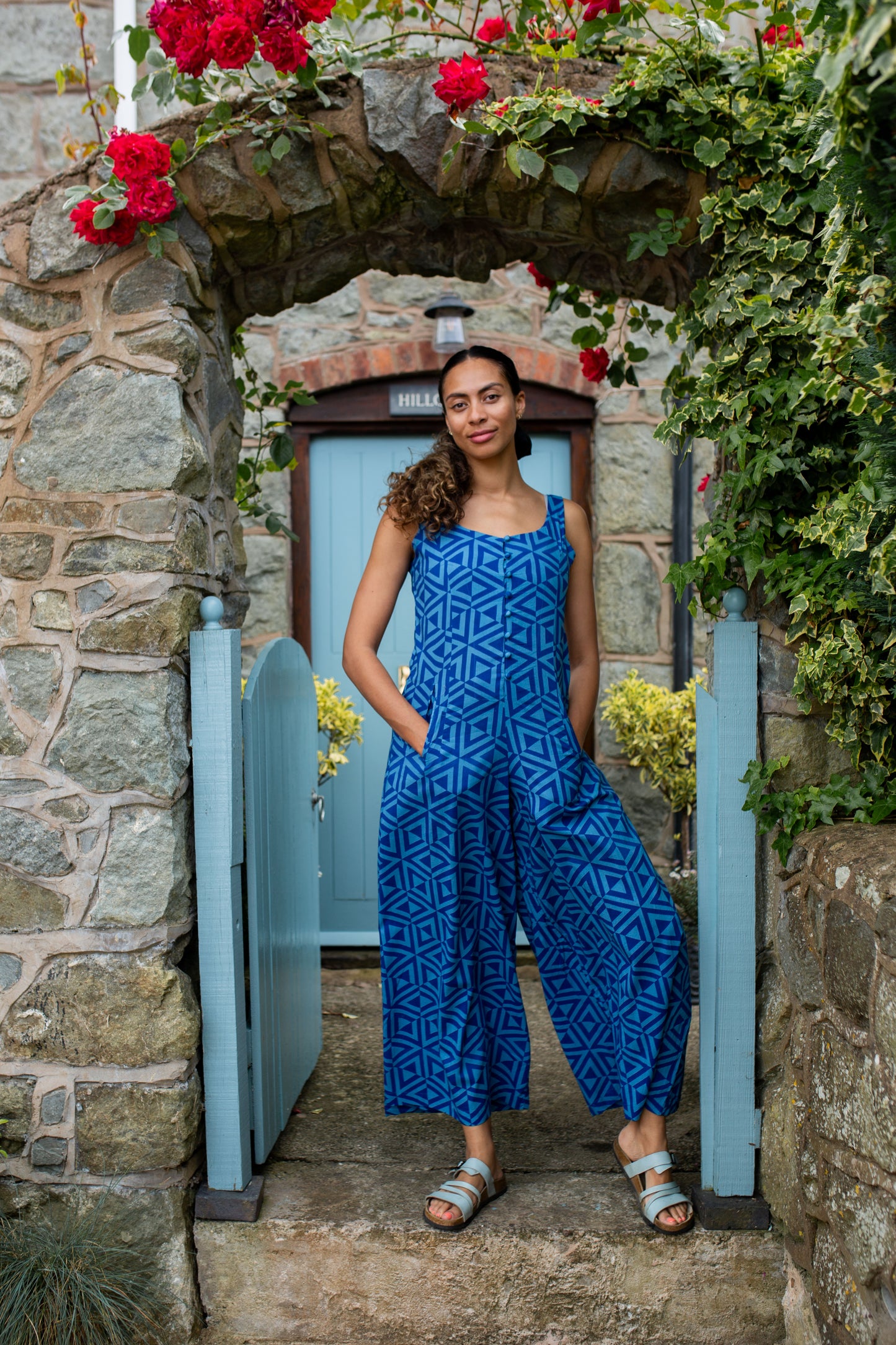 Cami Jumpsuit in 'Blue Honeycomb'