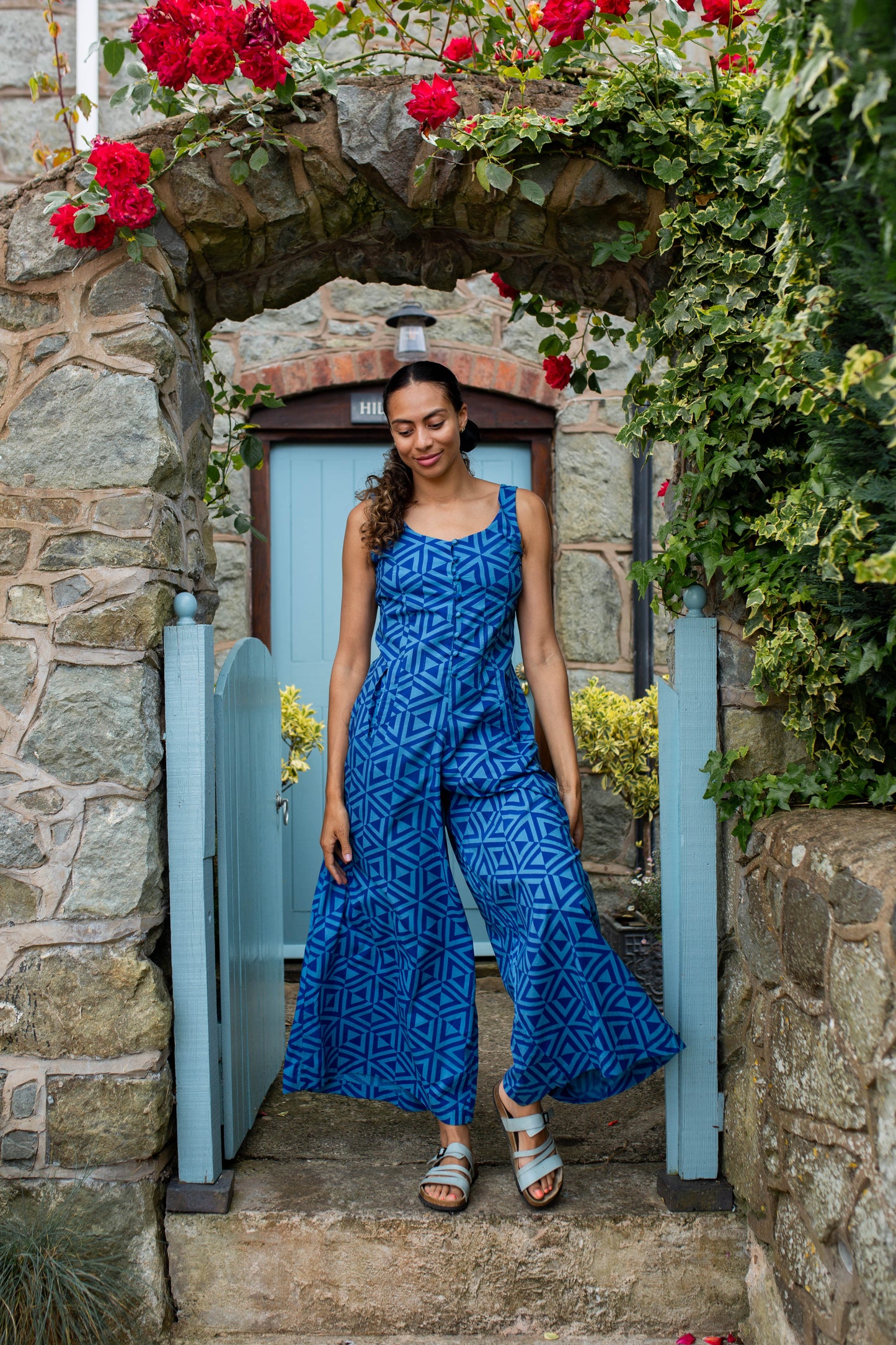 Cami Jumpsuit in 'Blue Honeycomb'