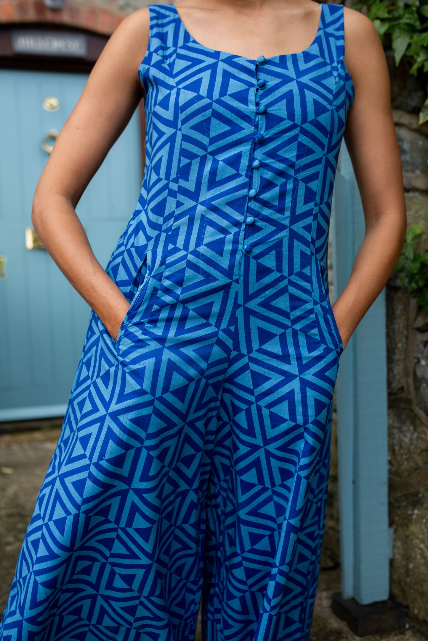 Cami Jumpsuit in 'Blue Honeycomb'