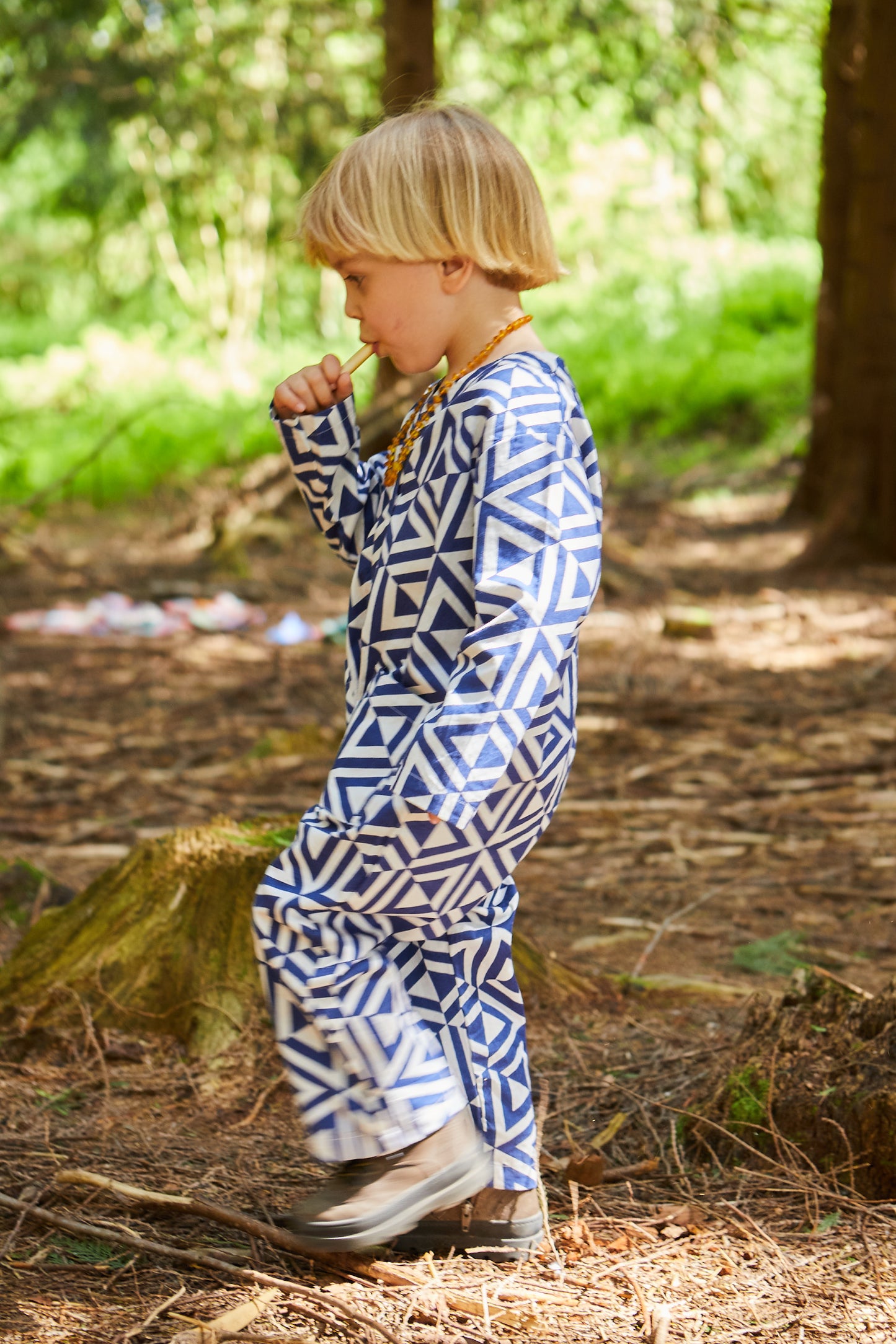 Kids Playsuit in 'Navy Honeycomb'