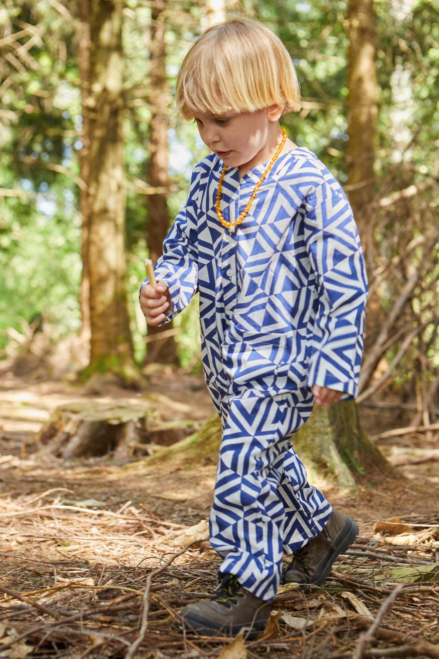 Kids Playsuit in 'Navy Honeycomb'