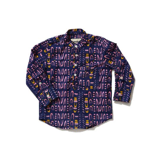 Kid's Indian Collar Shirt in 'Navy Skydive'