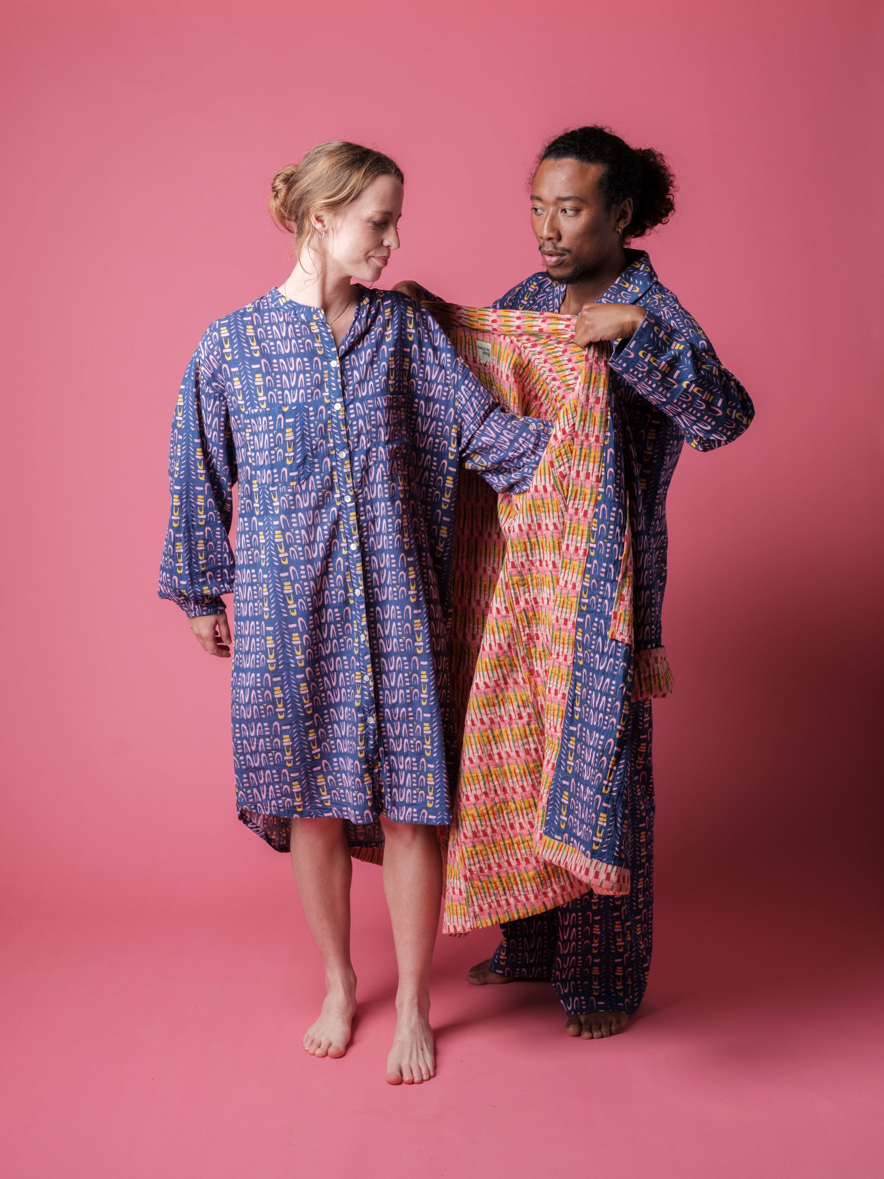 block printed pyjamas, block printed nightwear, cotton pyjamas, patterned pyjamas, printed pyjamas, printed cotton pyjamas, indian block printed pyjamas, men's cotton pyjamas, men's colourful pyjamas, men's patterned pyjamas, his & hers pyjamas, nightshirt, unisex nightshirt, blockprinted night wear, nightie, cotton nightie, modern nightie, colourful nightie, printed nightie, blockprinted nightie