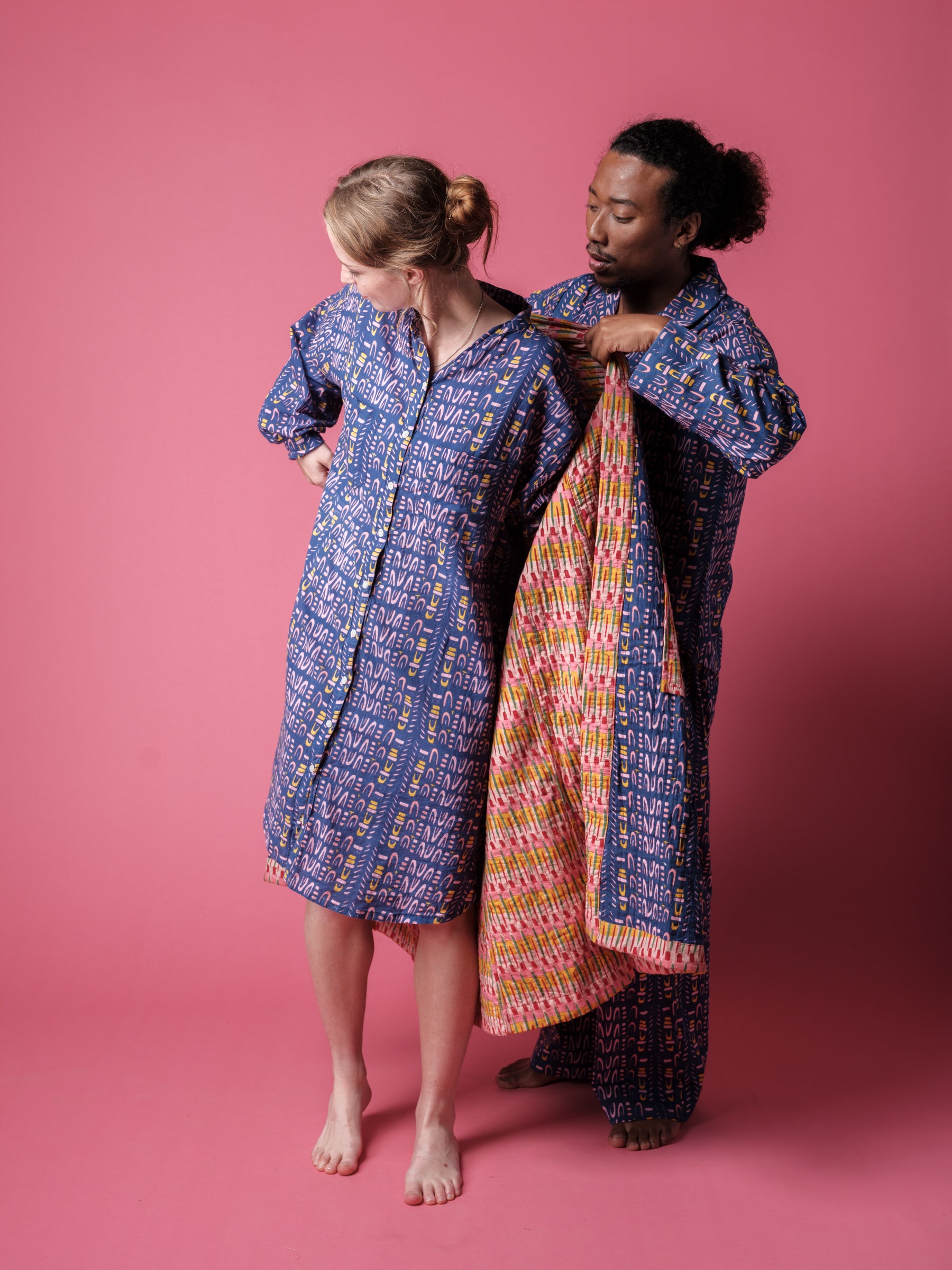 block printed pyjamas, block printed nightwear, cotton pyjamas, patterned pyjamas, printed pyjamas, printed cotton pyjamas, indian block printed pyjamas, men's cotton pyjamas, men's colourful pyjamas, men's patterned pyjamas, his & hers pyjamas, nightshirt, unisex nightshirt, blockprinted night wear, nightie, cotton nightie, modern nightie, colourful nightie, printed nightie, blockprinted nightie