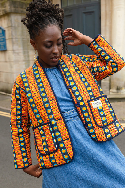 Frankie Quilted Jacket in 'Oranges on Blue'