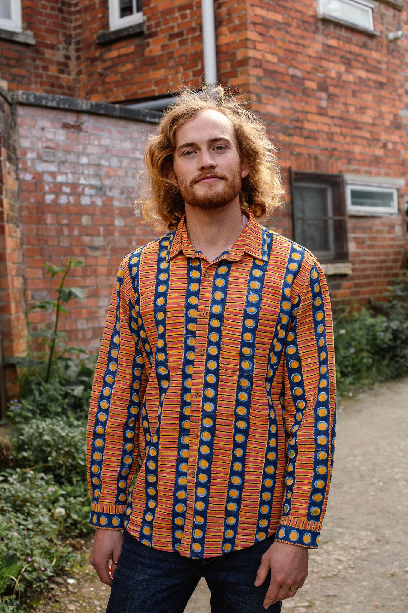 Men's Shirt in 'Oranges on Blue'