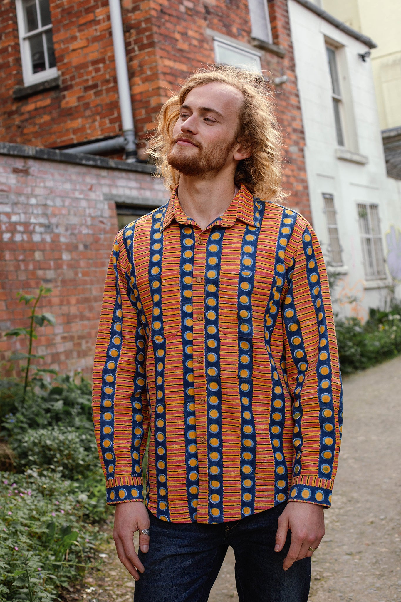 Men's Shirt in 'Oranges on Blue'