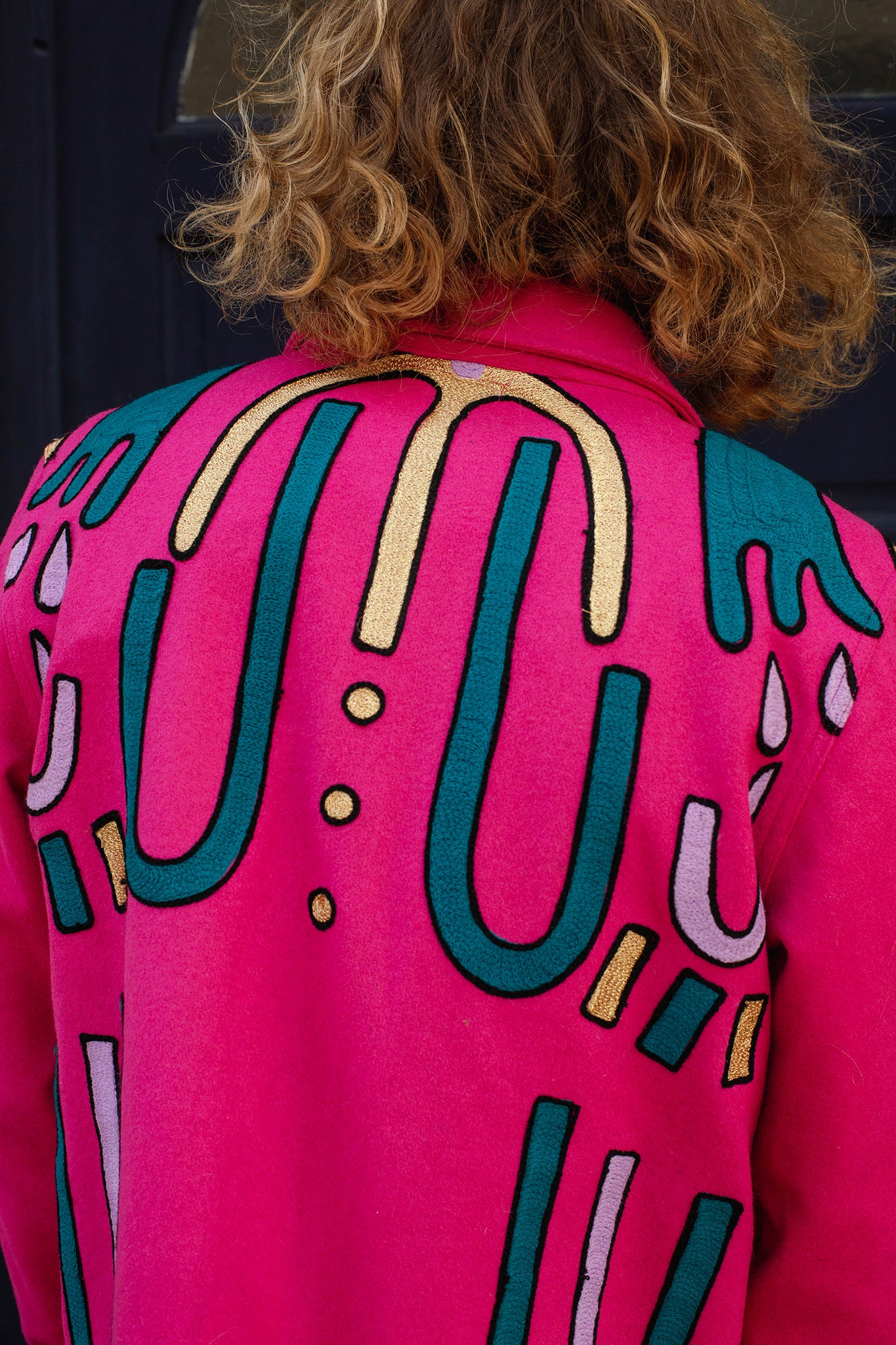 Unisex Embroidered Jacket in 'Jewel' Pink