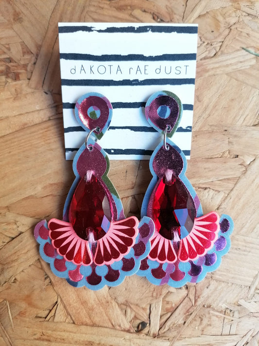 Dakota Rae Dust Earrings: Ruby Red Swirly Pants