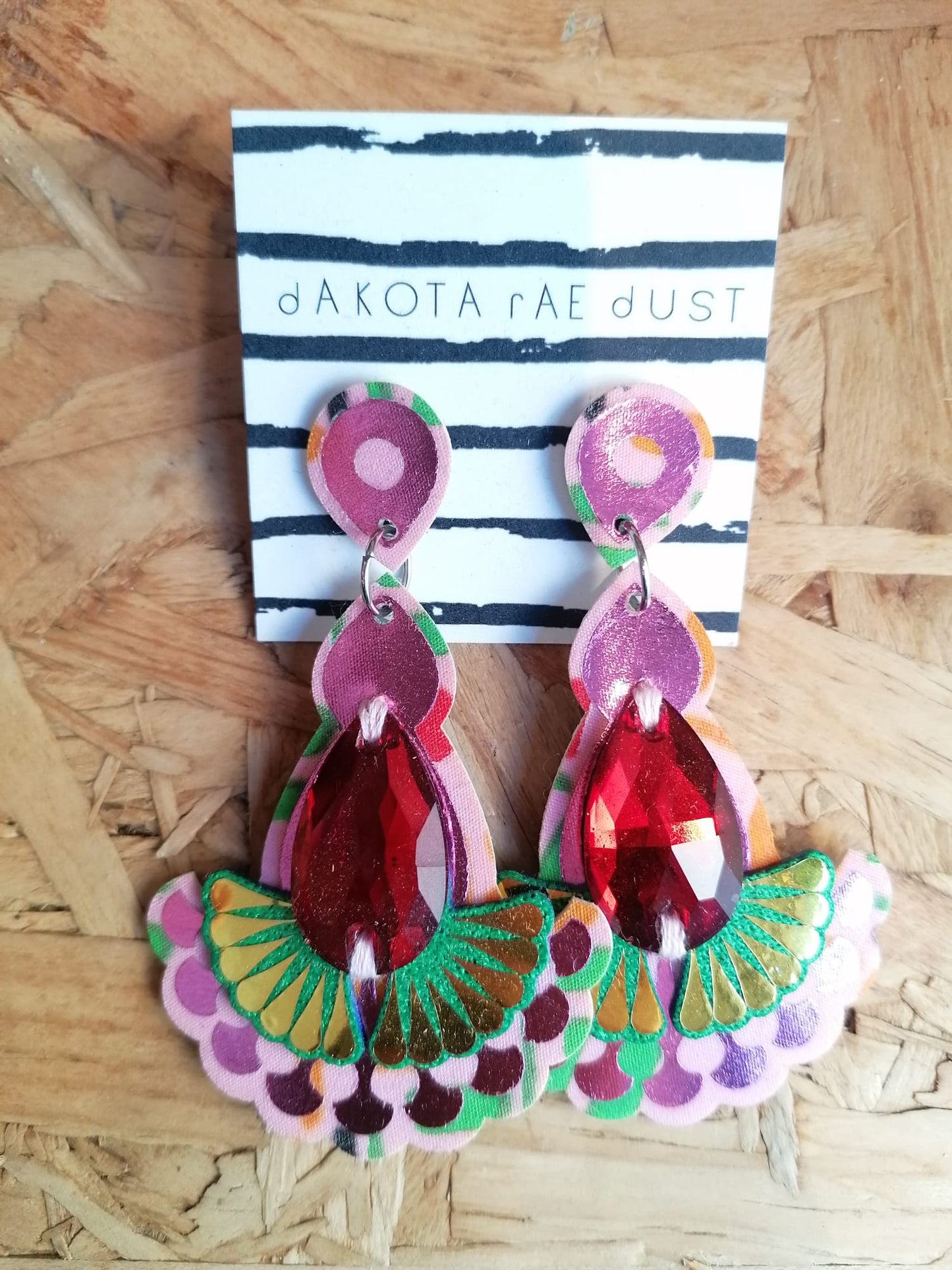 Dakota Rae Dust Earrings: Ruby with Pink & Green