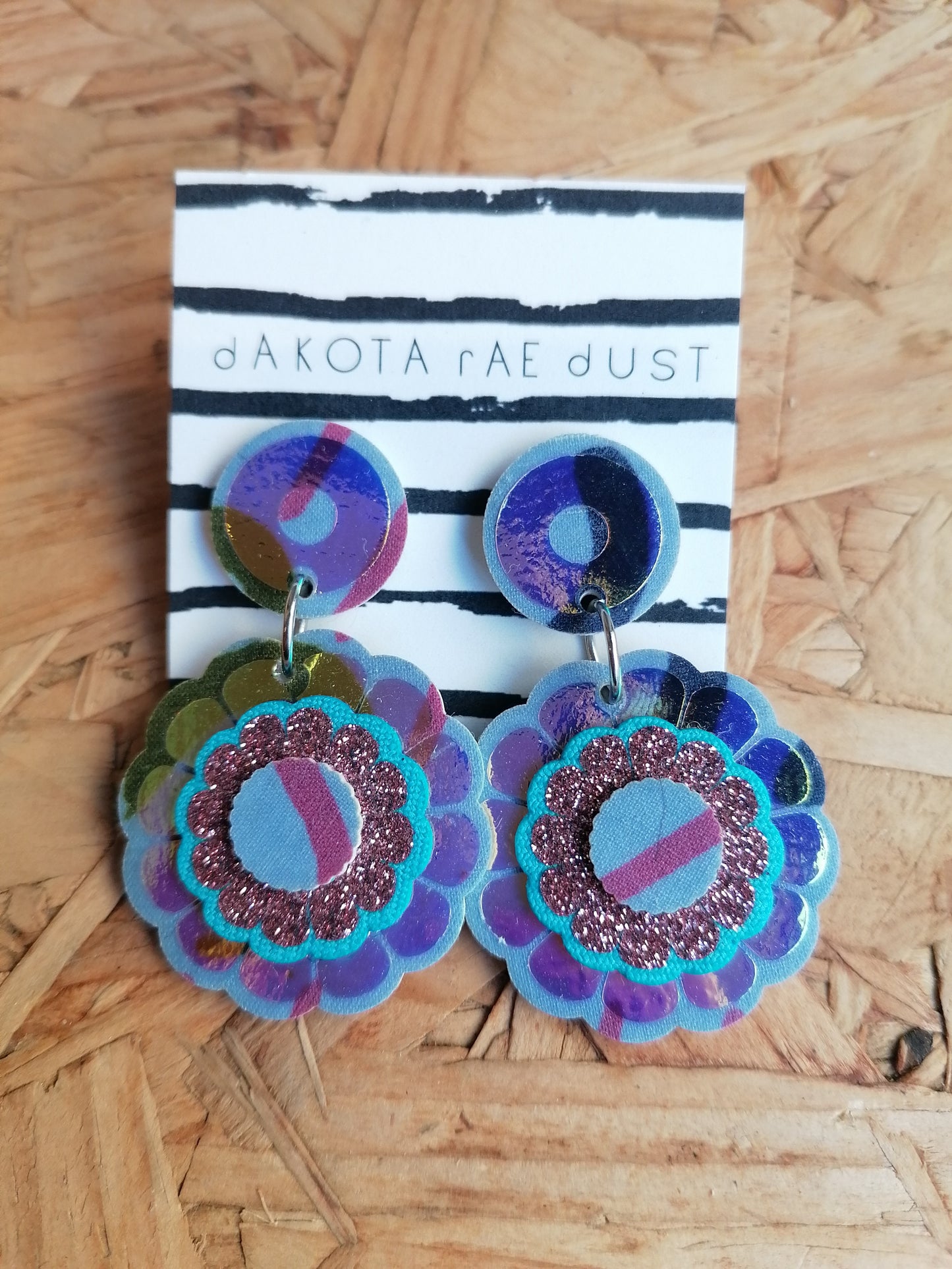 Dakota Rae Dust Earrings: Swirly Pants Flower & Pink Glitter