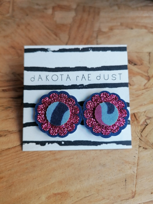 Dakota Rae Dust Earrings: Glitter Pink Swirly Flower