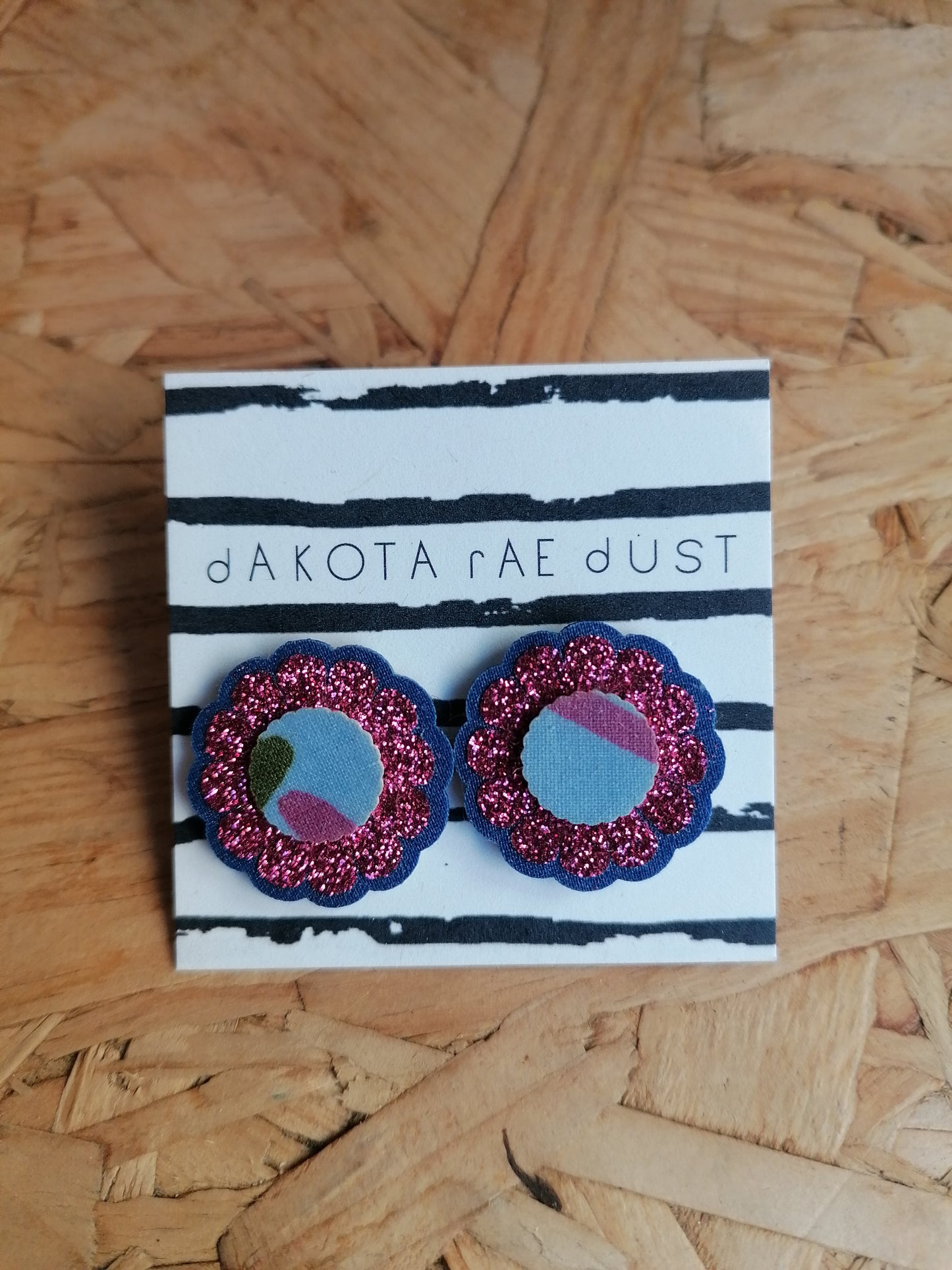 Dakota Rae Dust Earrings: Glitter Pink Swirly Flower #2