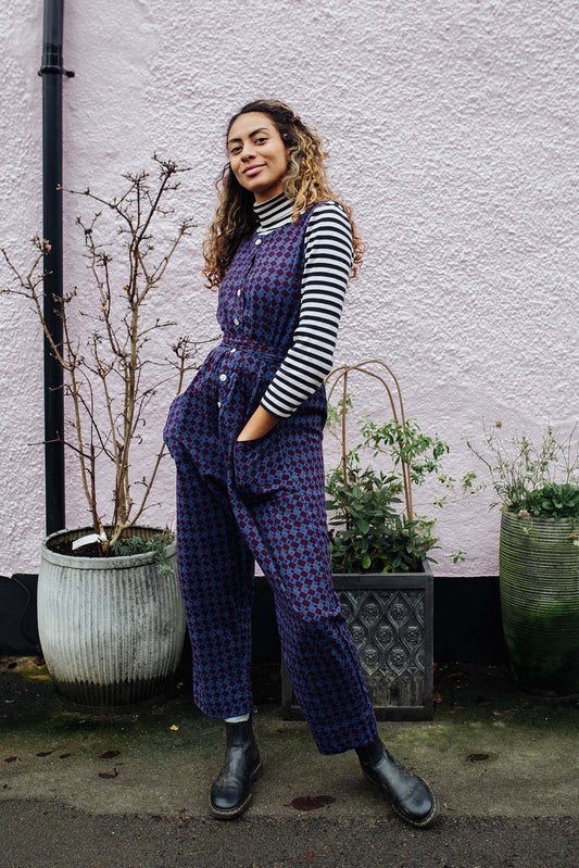 Andy Dungarees in 'Indigo Check'