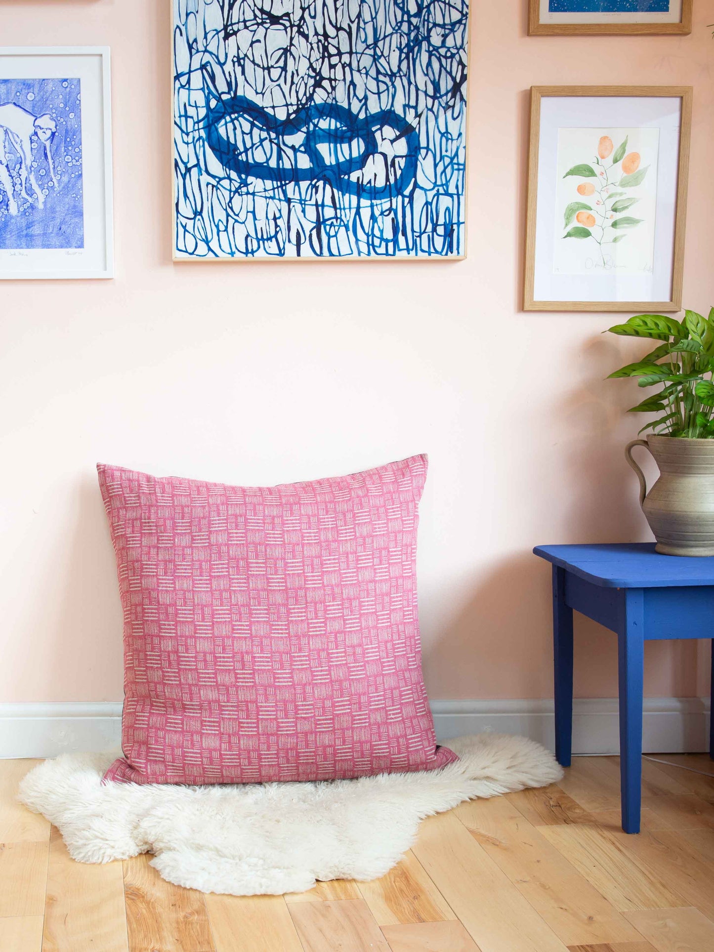 Floor Cushion - Raspberry Hash in Linen