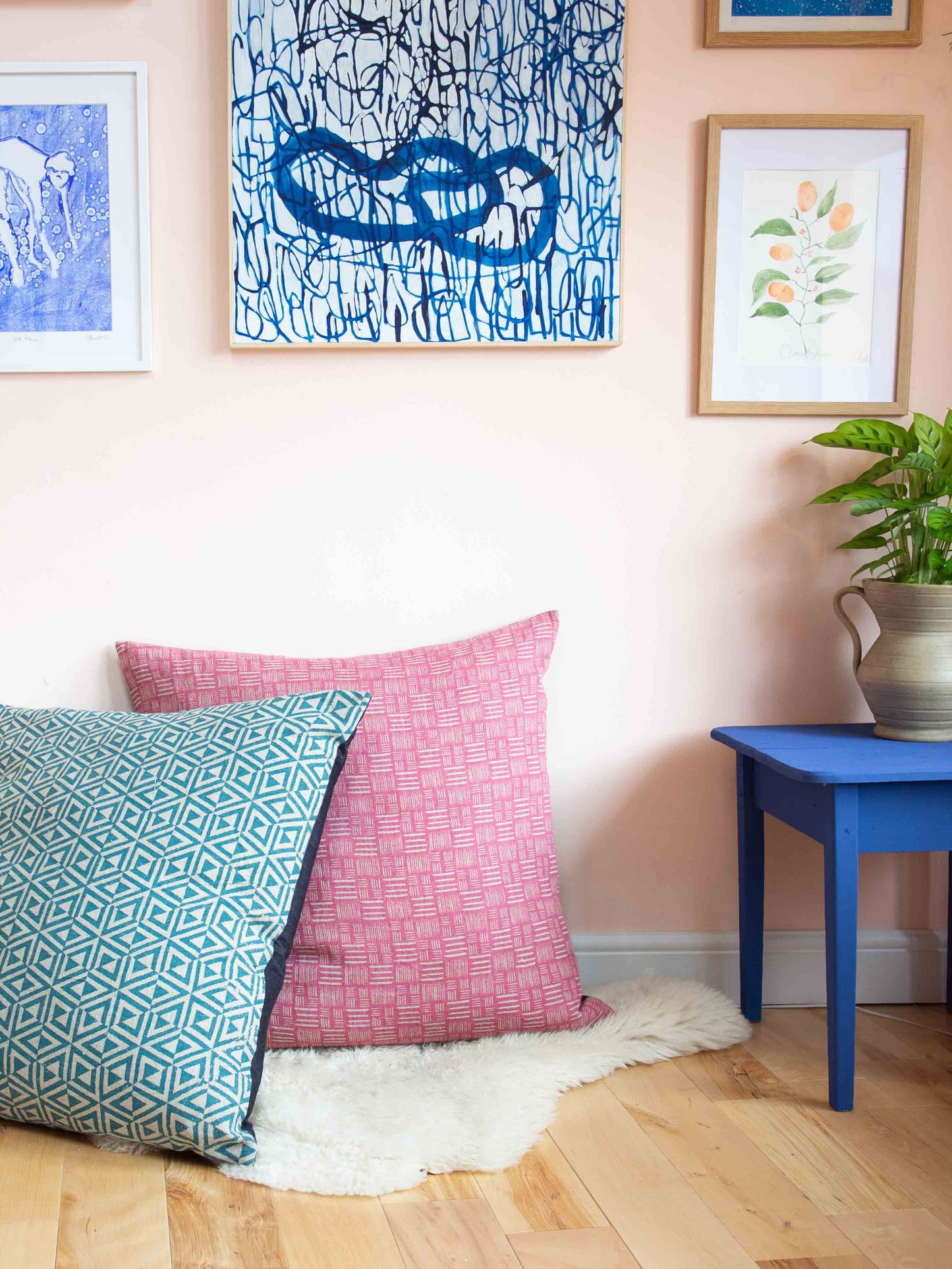 Floor Cushion - Raspberry Hash in Linen