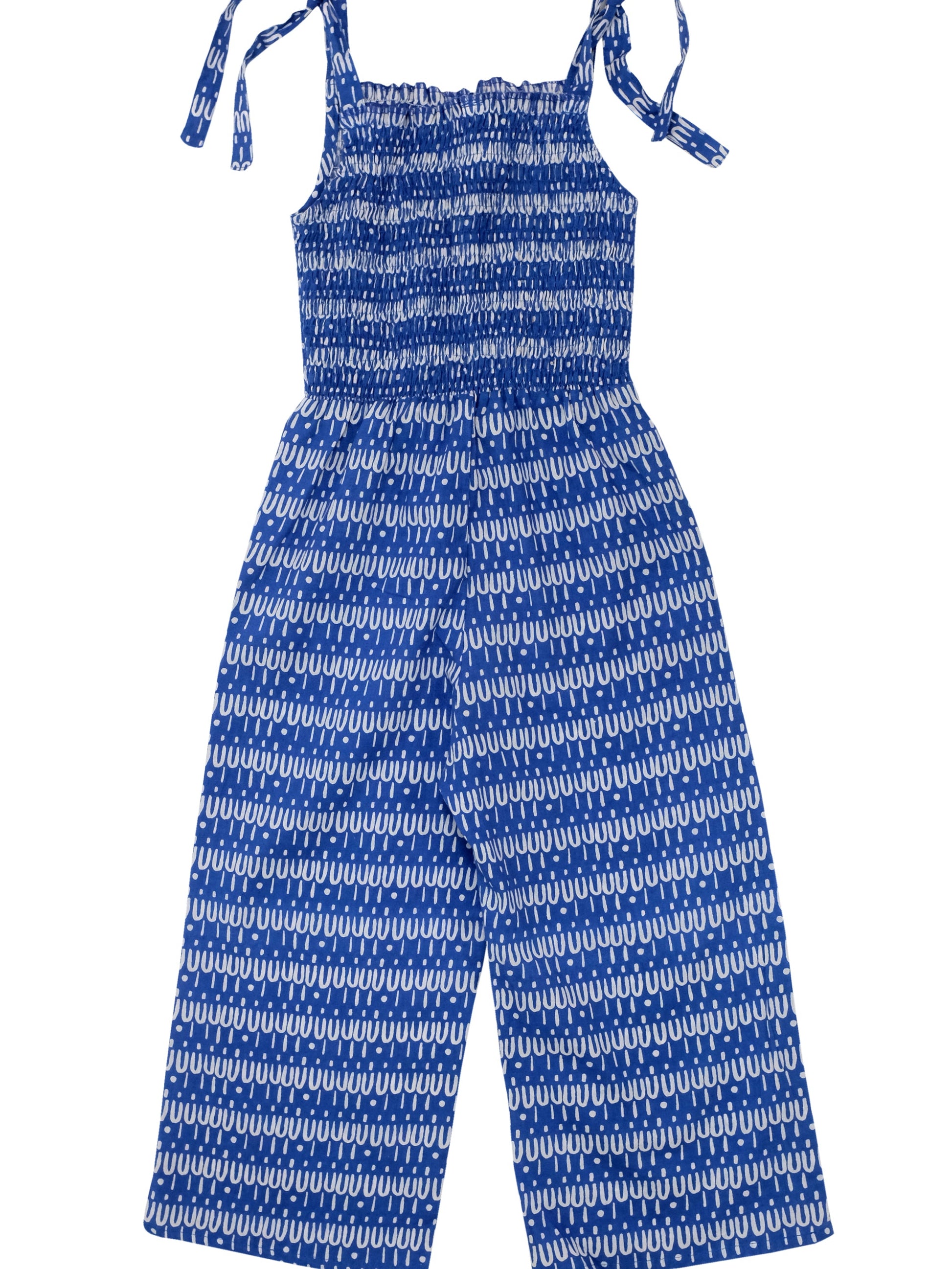 Kids organic cotton jumpsuit in Scallop on Blue-Humphries and Begg