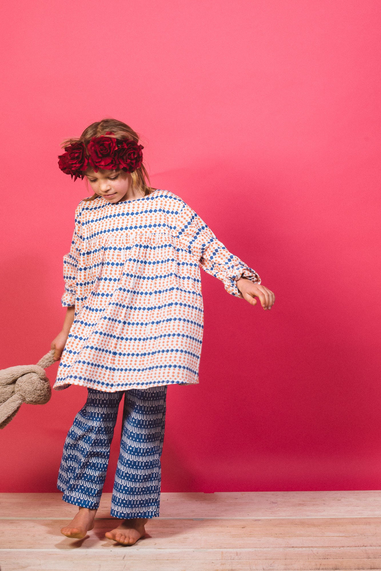 Kids organic cotton jumpsuit in Scallop on Blue-Humphries and Begg